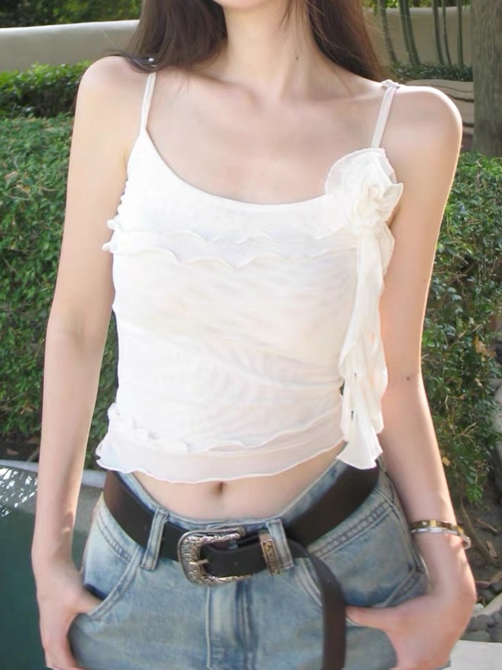Women's Ivory Ruffle Tie-Shoulder Camisole